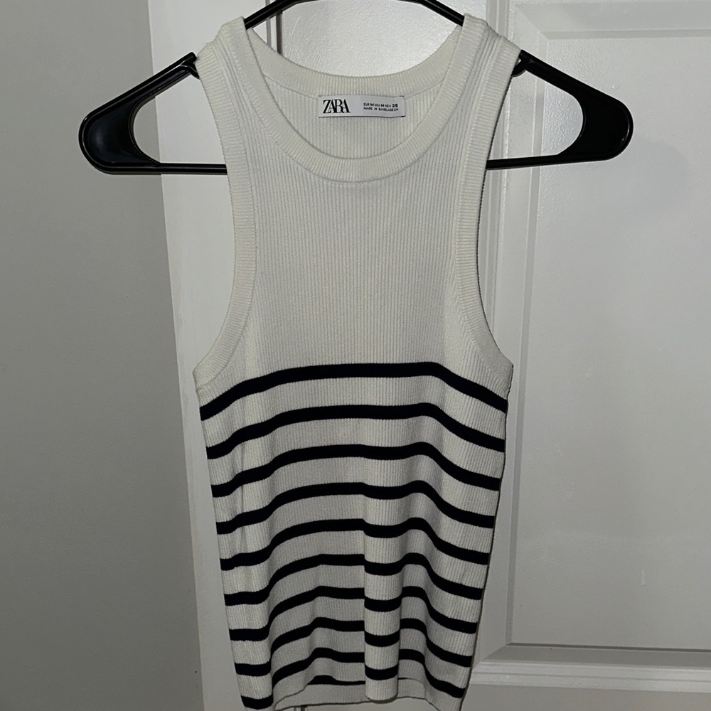 Zara Women's Tank Top - White with Black Stripes